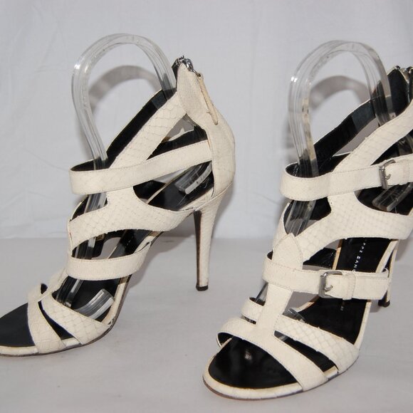 39/9 ❤️ GIUSEPPE ZANOTTI Ivory Leather High Heels GLADIATOR SANDALS BOOTS ITALY - Picture 11 of 14